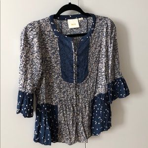 Maeve Anthropologie boho 3/4 sleeve top